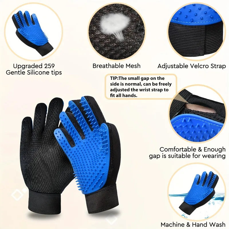 Midello Gentle Pet Grooming Gloves — 2-in-1 silicone grooming and de-shedding glove set for dogs and cats
