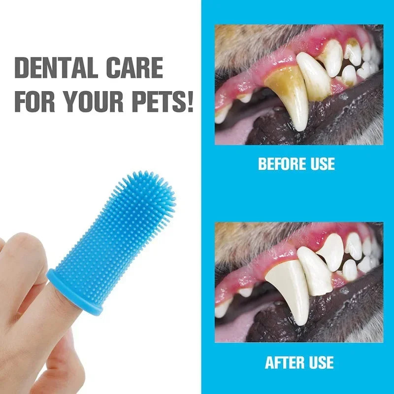 Midello pet toothbrush close-up showing food-safe silicone bristles and finger fit
