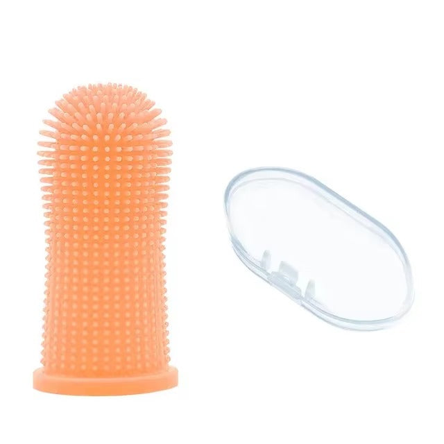 Midello Gentle Paws dog finger toothbrush in orange — colour variant