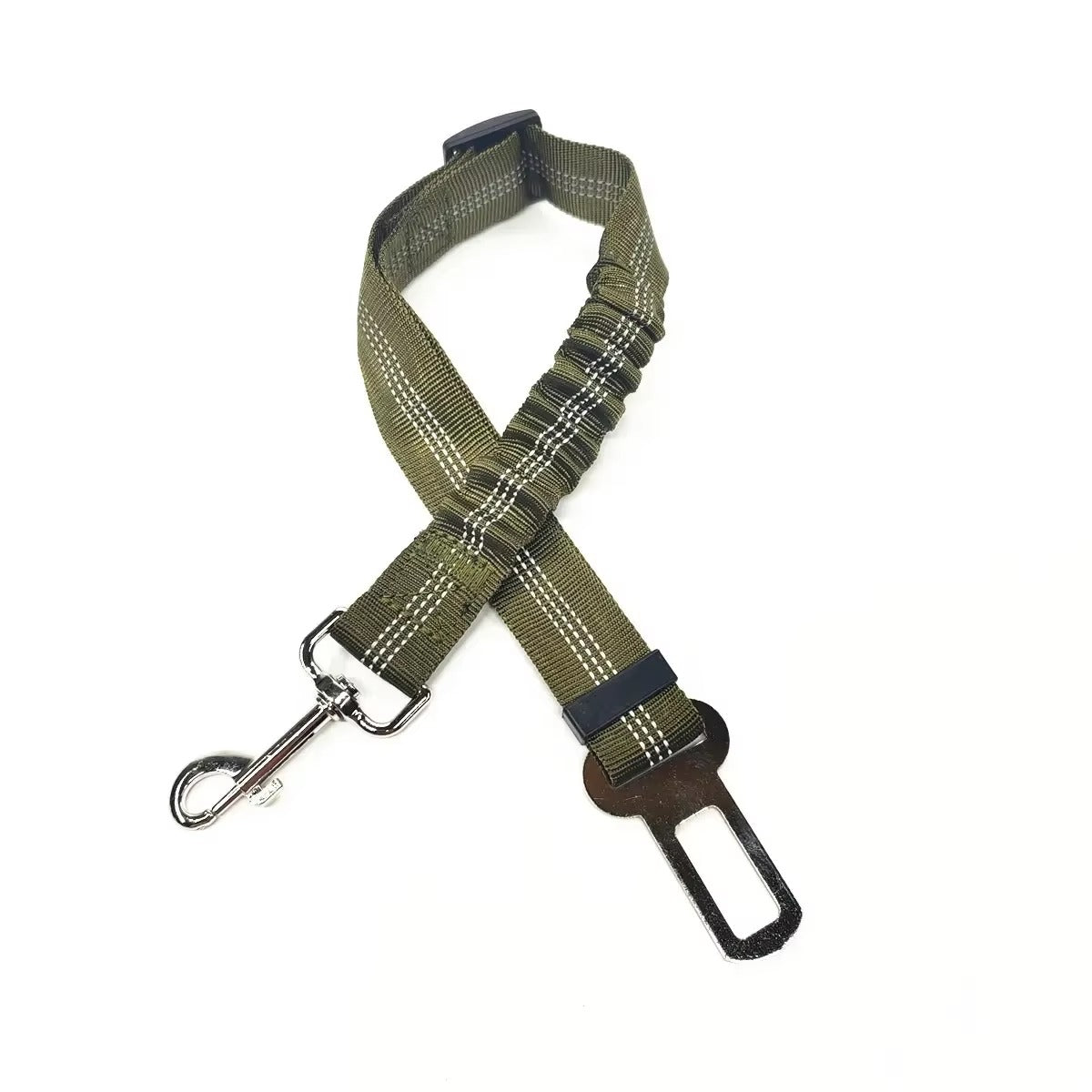Midello Safe Ride dog car seat belt in khaki — 46cm long elastic safety harness for cars